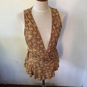 Elodie Wrap Top Womens Medium Yellow Floral Boho Forest Fairy Cottagecore Y2K